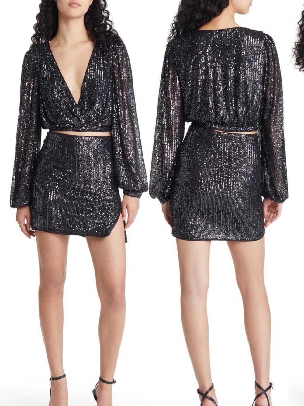 Lulus Sequin Two-Piece Black Set